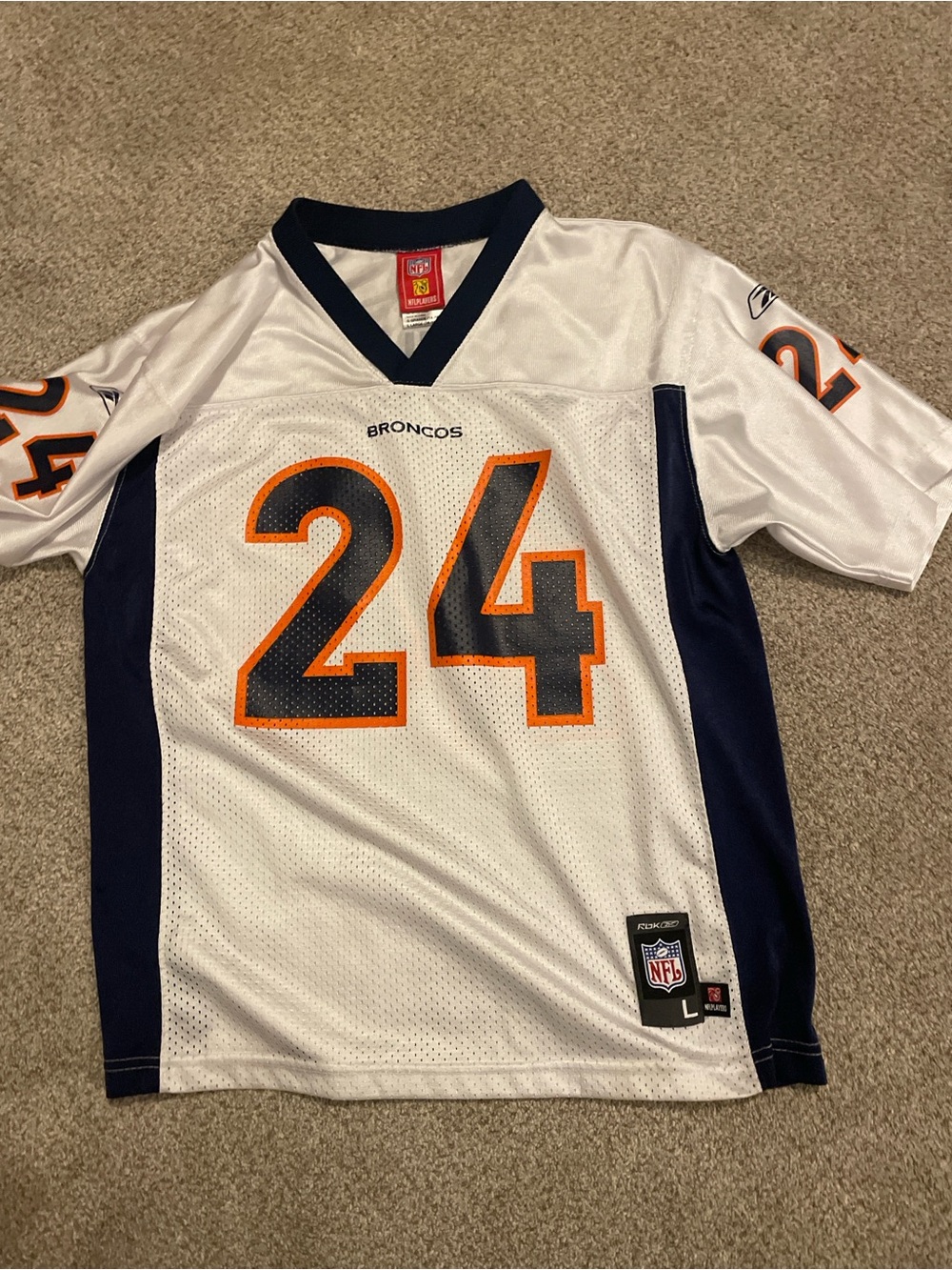 NFL Broncos #24 White Navy & Orange Kids Football Jersey